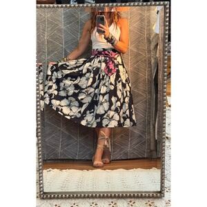 Korean Designer Floral Print High Waisted Midi Skirt Sz‎ S/M